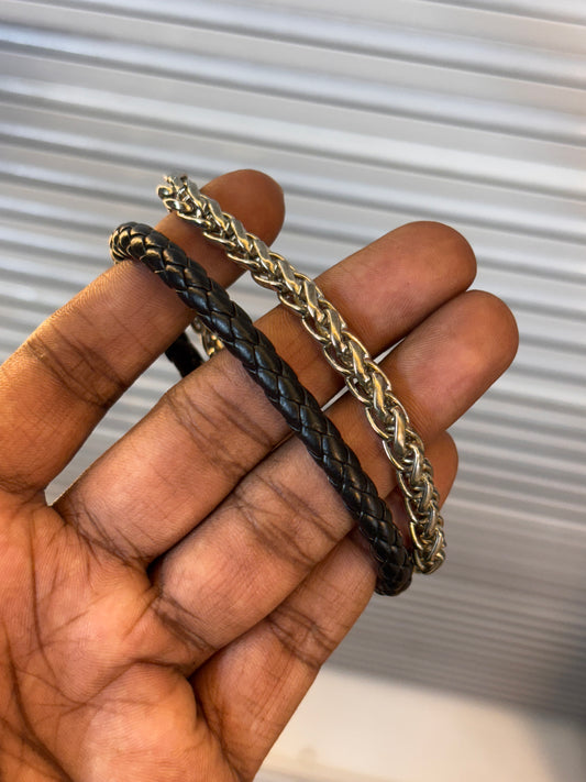 Chain bracelet and Leather fusion bracelet