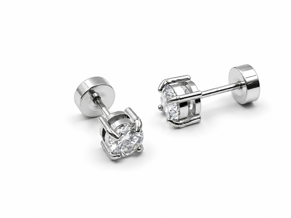 Crystal Solitaire Studs (Silver)