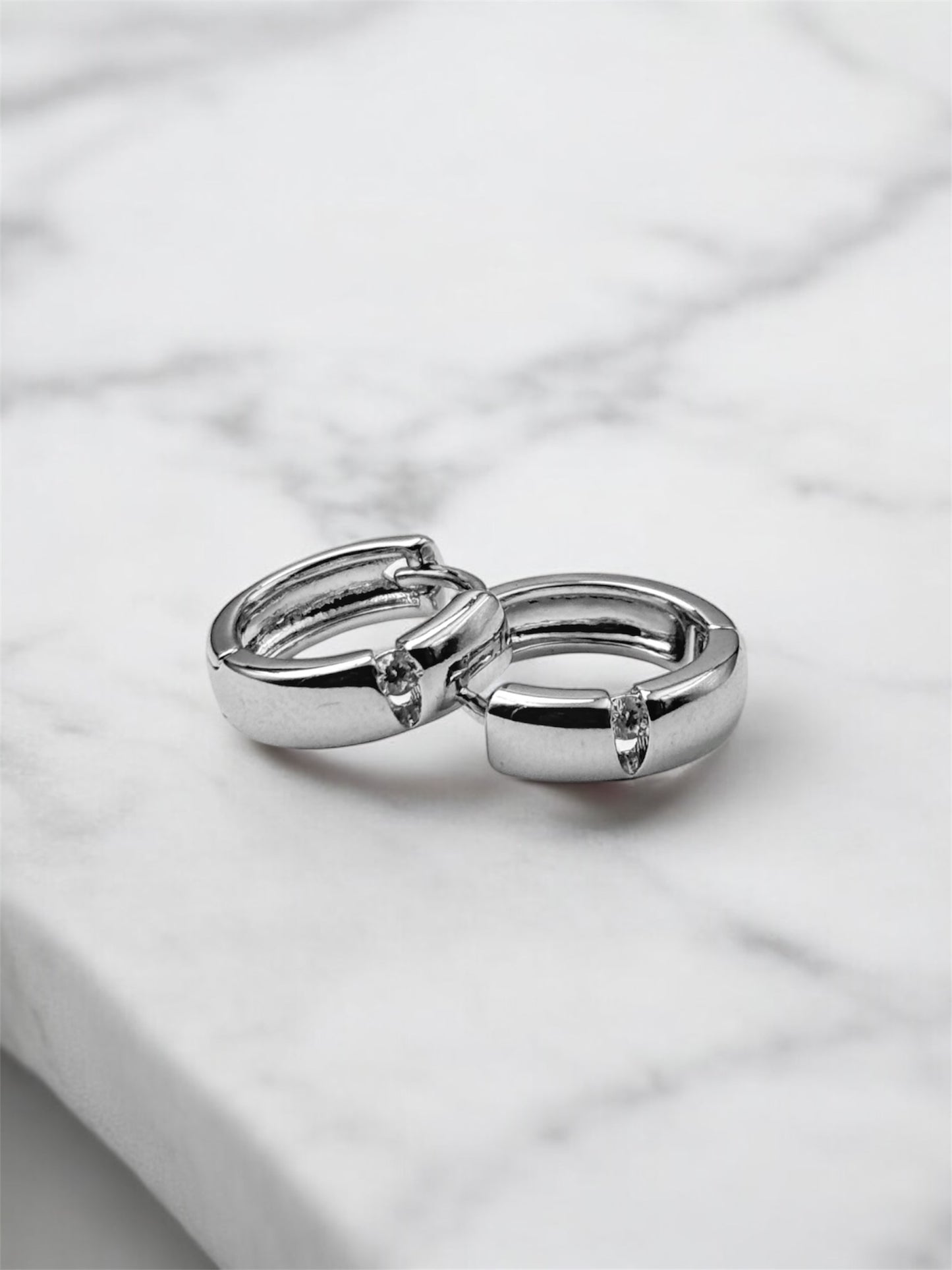 Single Solitaire Silver Hoops