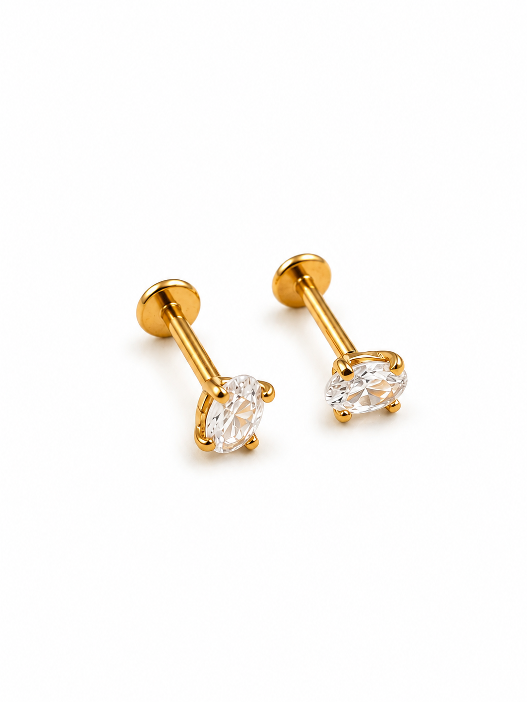 Oval Solitaire Studs (3mm size) Flat Back - Lock