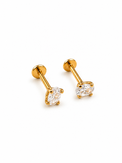 Oval Solitaire Studs (3mm size) Flat Back - Lock