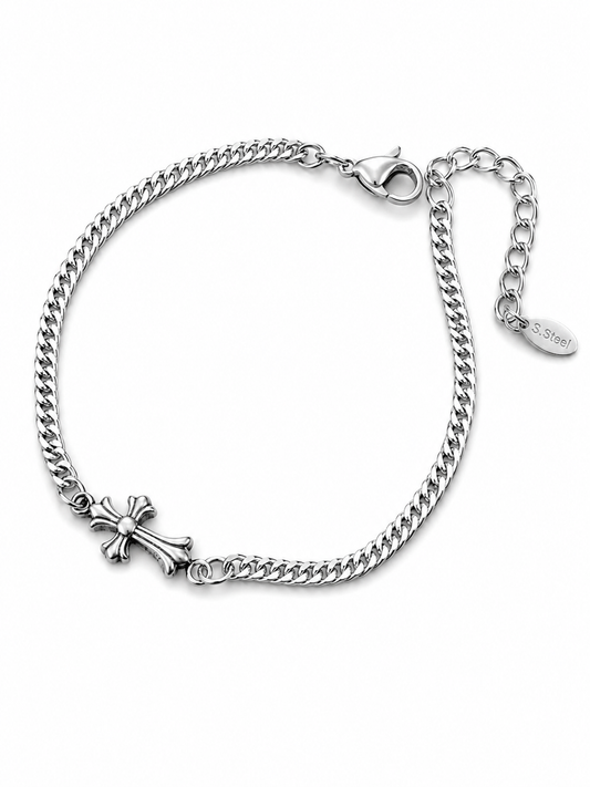 Chrome Minimal Cross Bracelet