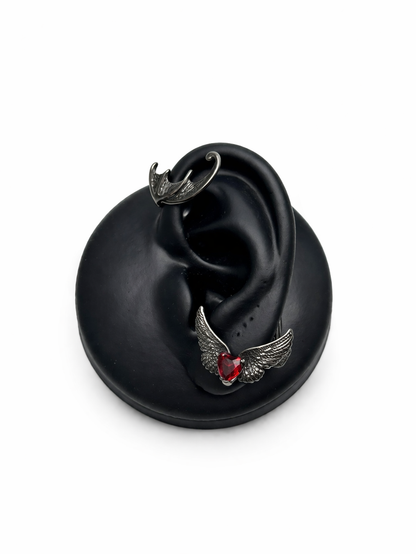 Gothic Style - Devil Wings Red Stone Ear Cuff - Needs Piercings