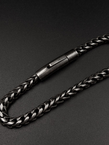 Wheat Chain Bracelet Gunmetal S.Steel (Press Lock)