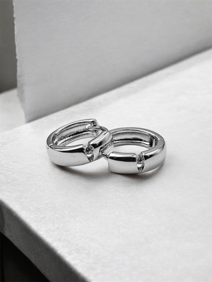 Single Solitaire Silver Hoops
