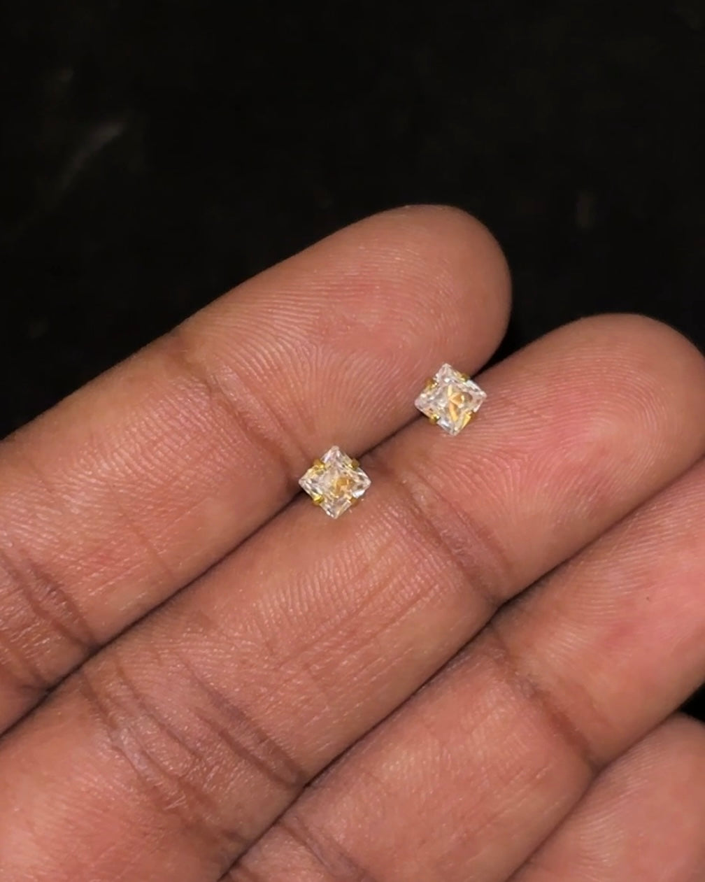 4 mm Square Solitaire Studs Gold