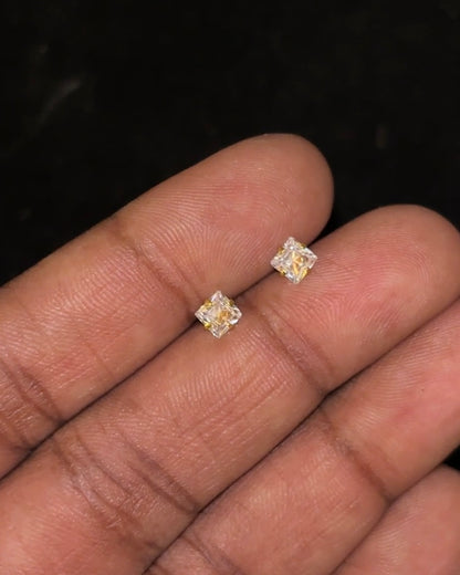 4 mm Square Solitaire Studs Gold