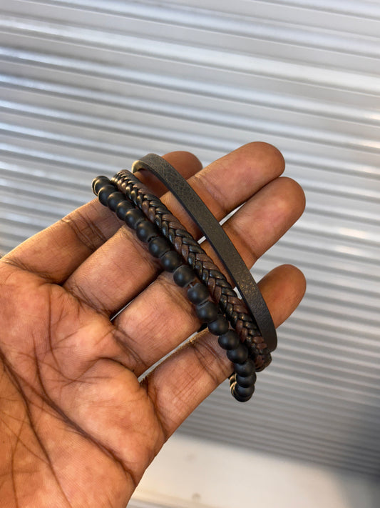 3 Layer beads Fusion Leather Bracelet