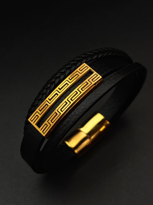 Greeky Leather gold bracelet - Vrp Fashions 