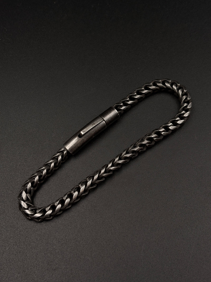 Wheat Chain Bracelet Gunmetal S.Steel (Press Lock)