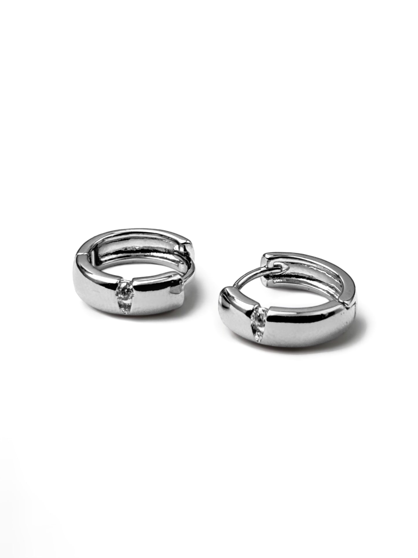 Single Solitaire Silver Hoops