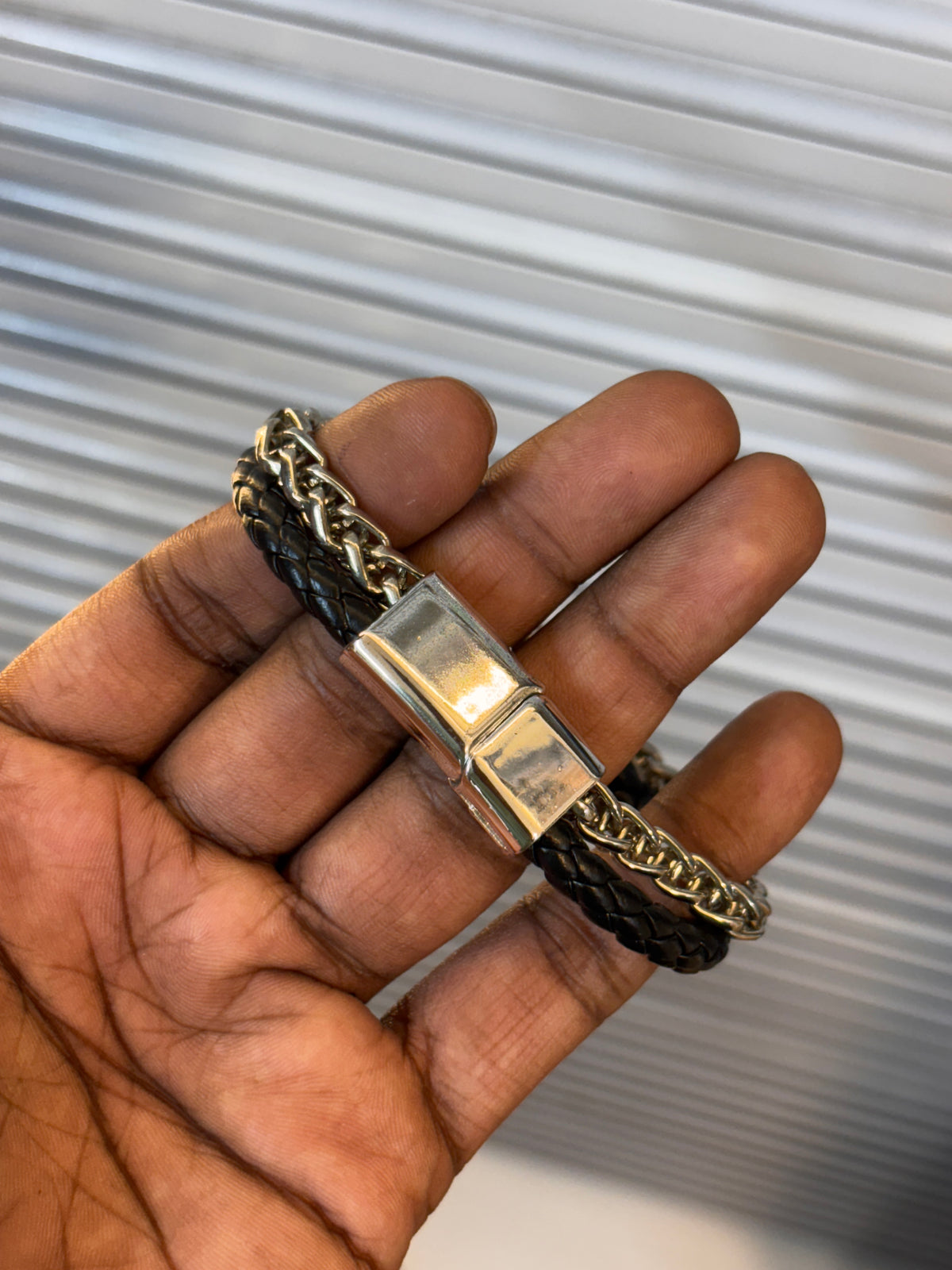Chain bracelet and Leather fusion bracelet