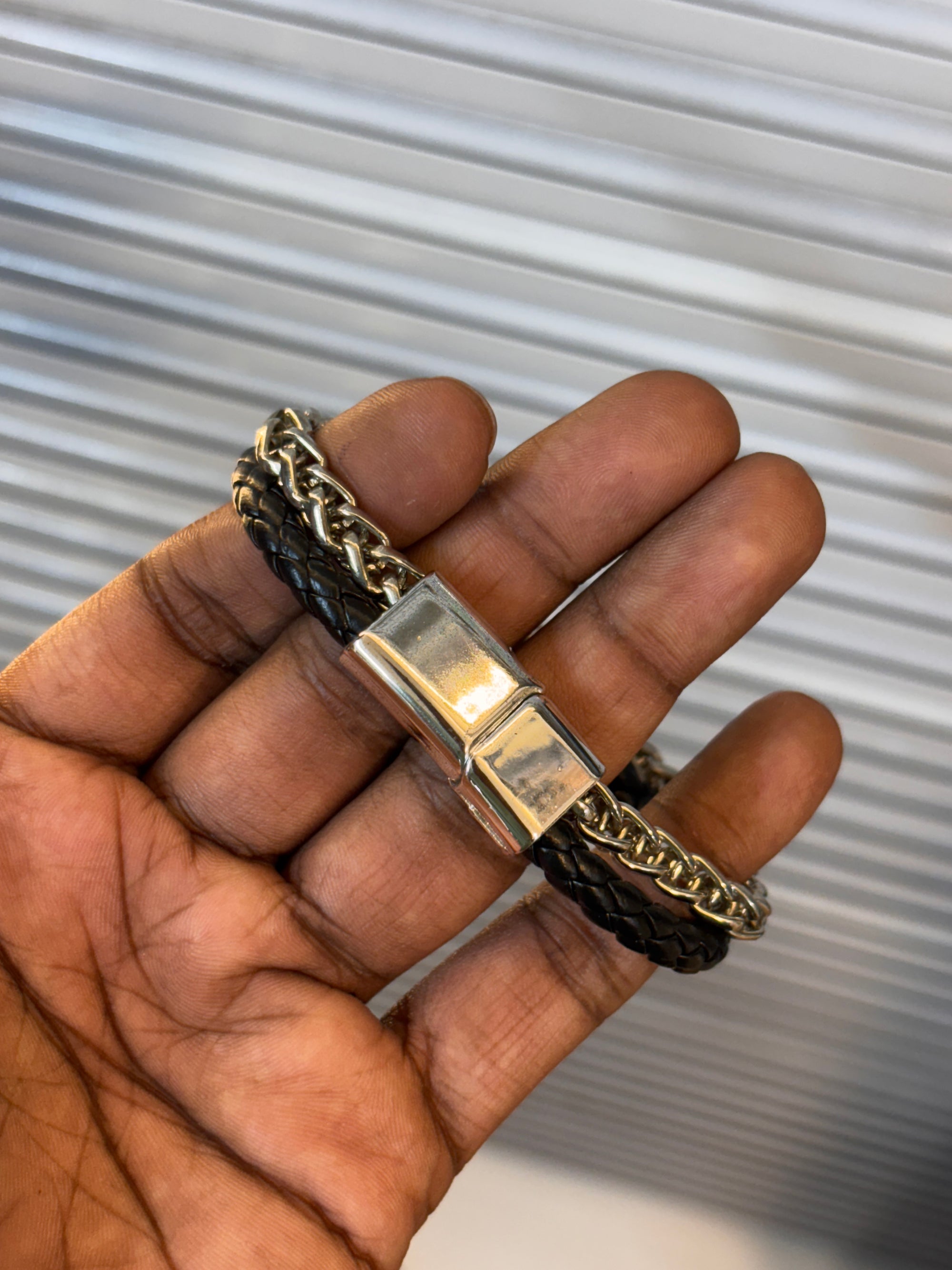 Chain bracelet and Leather fusion bracelet