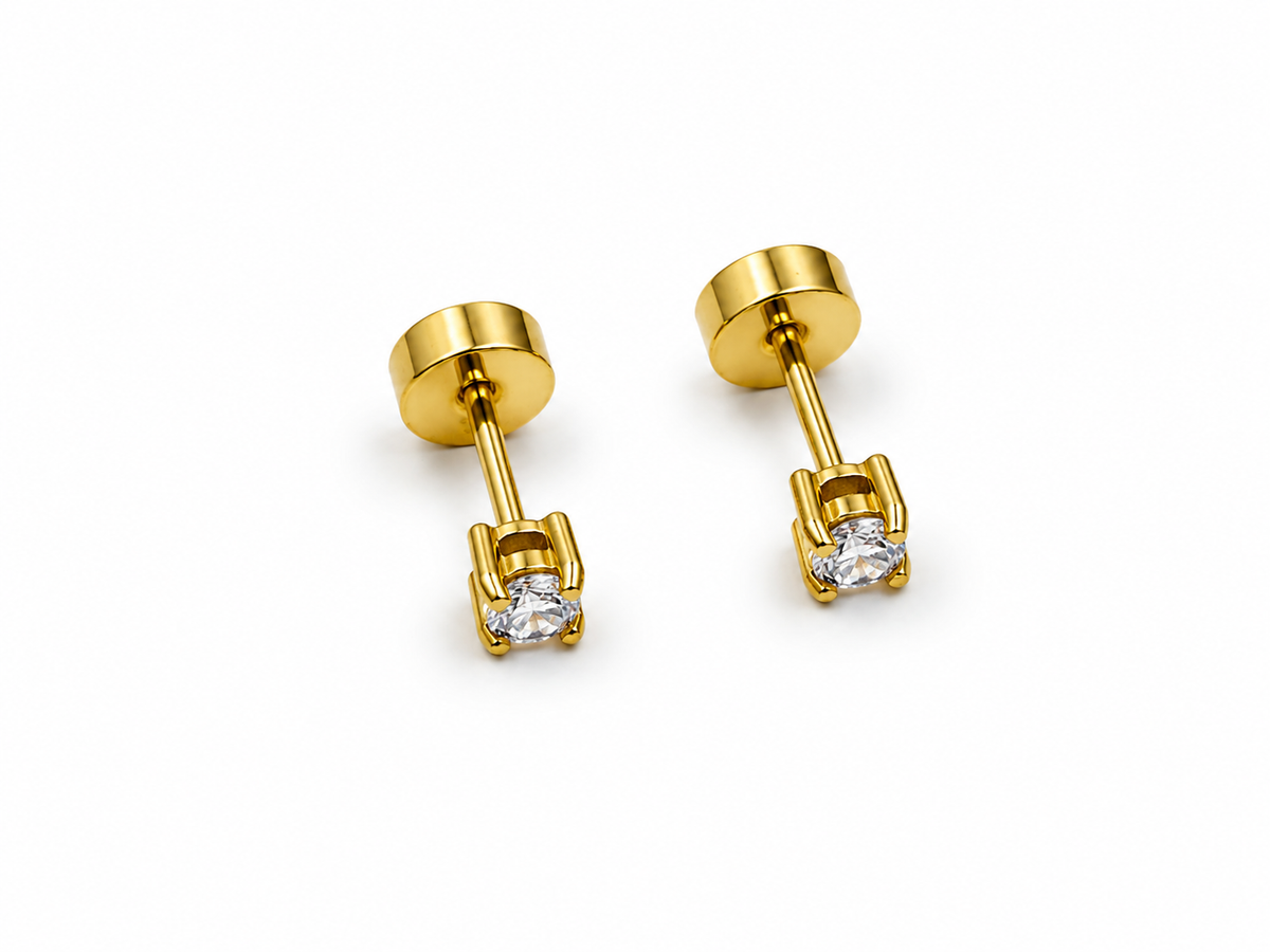 Crystal - Solitaire Studs (Gold)
