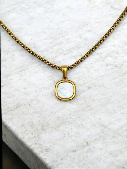 Square Pearl Signet Necklace