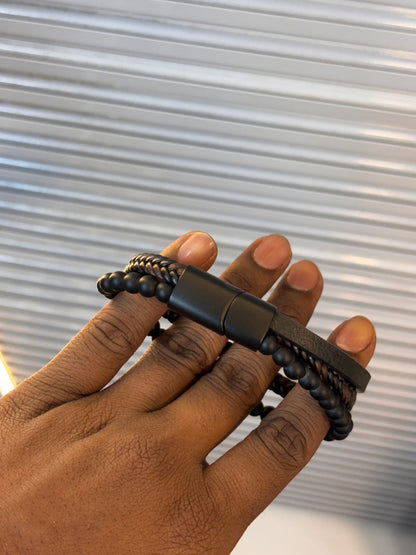 3 Layer beads Fusion Leather Bracelet