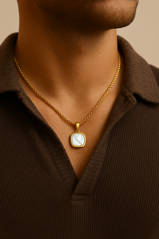 Square Pearl Signet Necklace