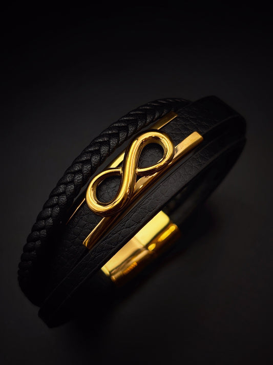 Gold Infinity Leather Bracelet for men - Vrp Fashions 