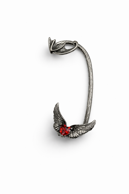 Gothic Style - Devil Wings Red Stone Ear Cuff - Needs Piercings