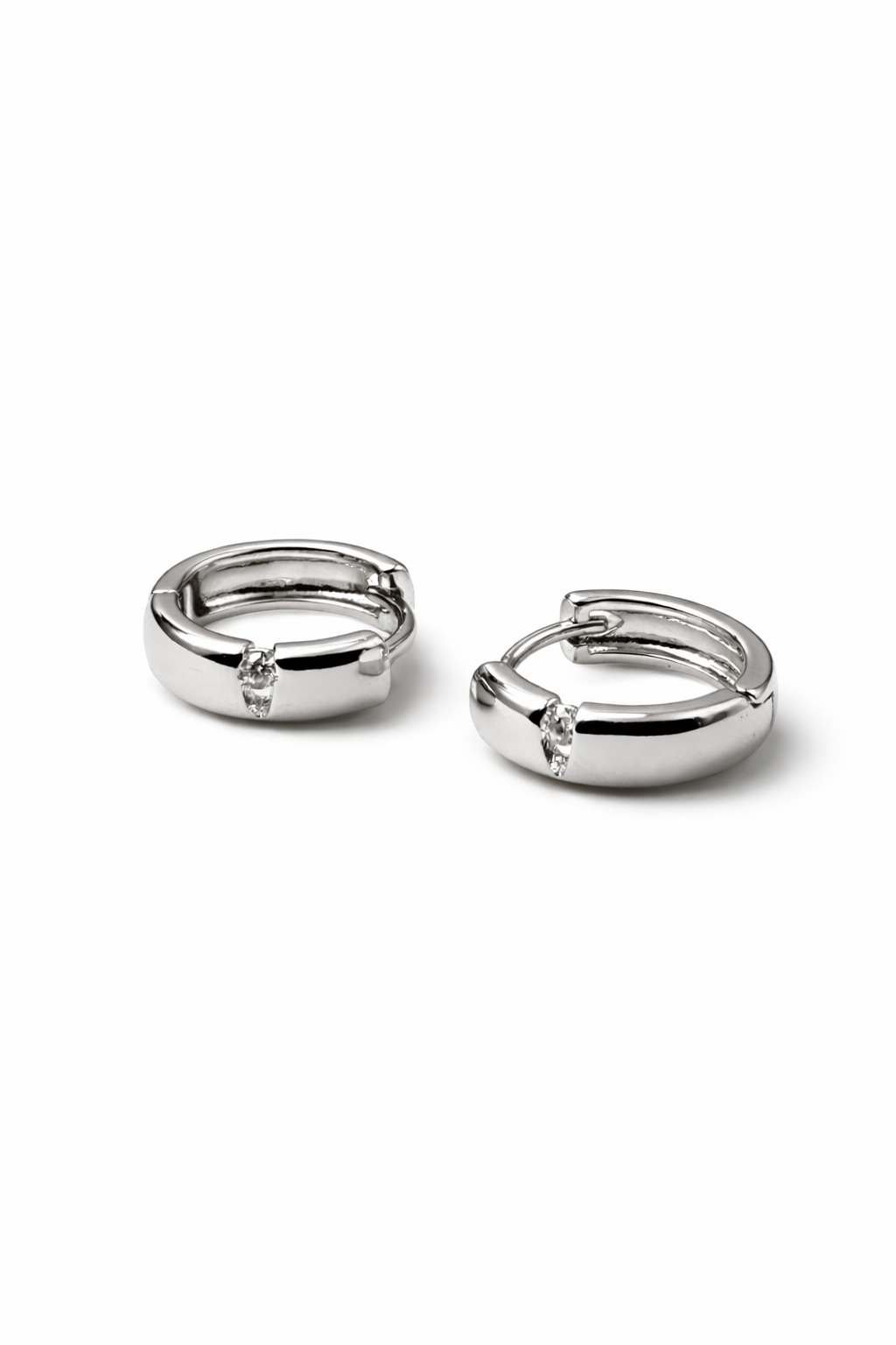 Single Solitaire Silver Hoops