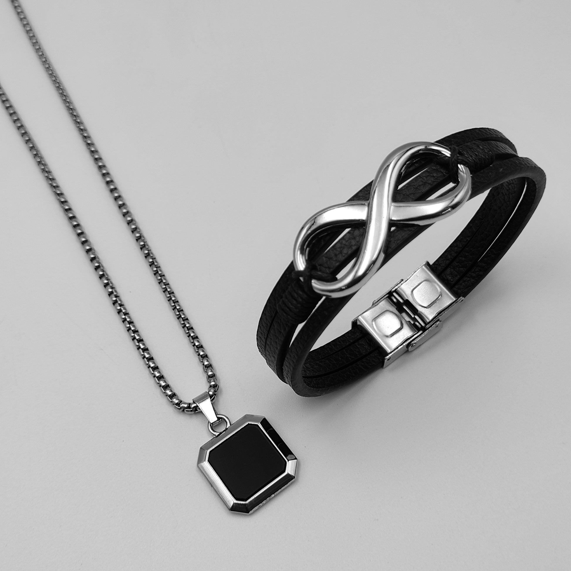 Infinite combo | Leather Bracelet+ Pendent Necklace - Vrp Fashions 