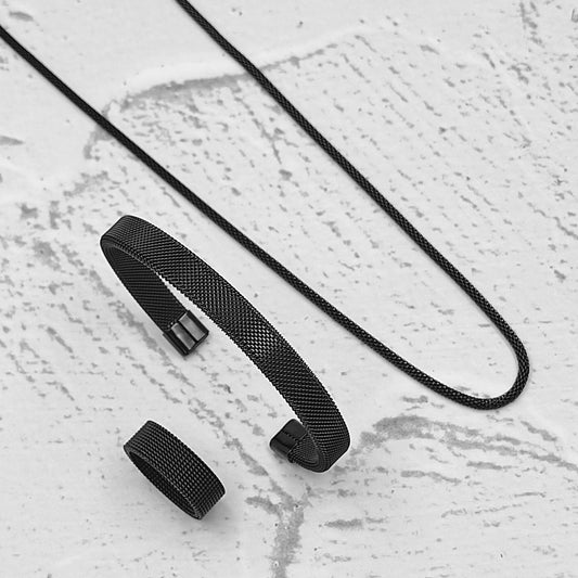 Black Trio Combo | Cuff - Ring - Chain - Vrp Fashions 